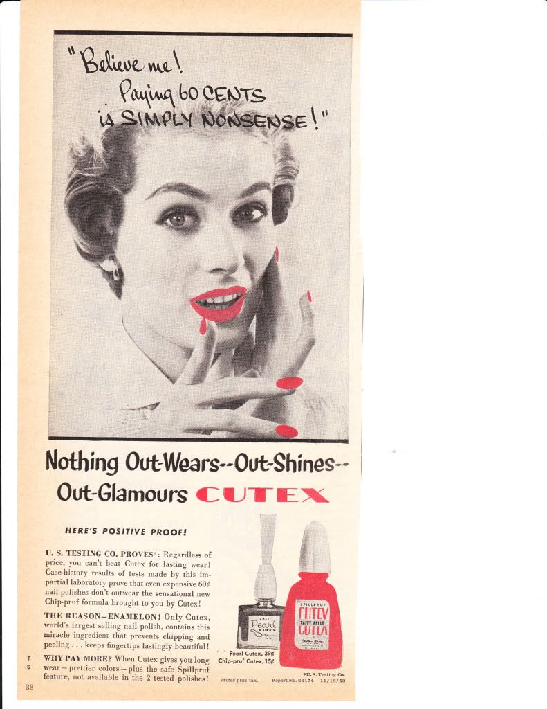 Cutex nail polish, mid-1950s. This isn't making me want to buy Cutex